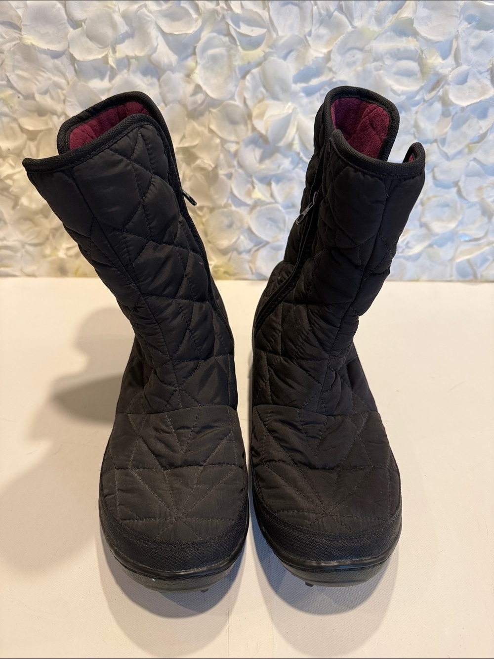 Columbia Black Quilted Women's Winter Boots with Pink Interior